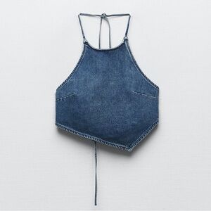 Zara Crop Denim Halter Top Small